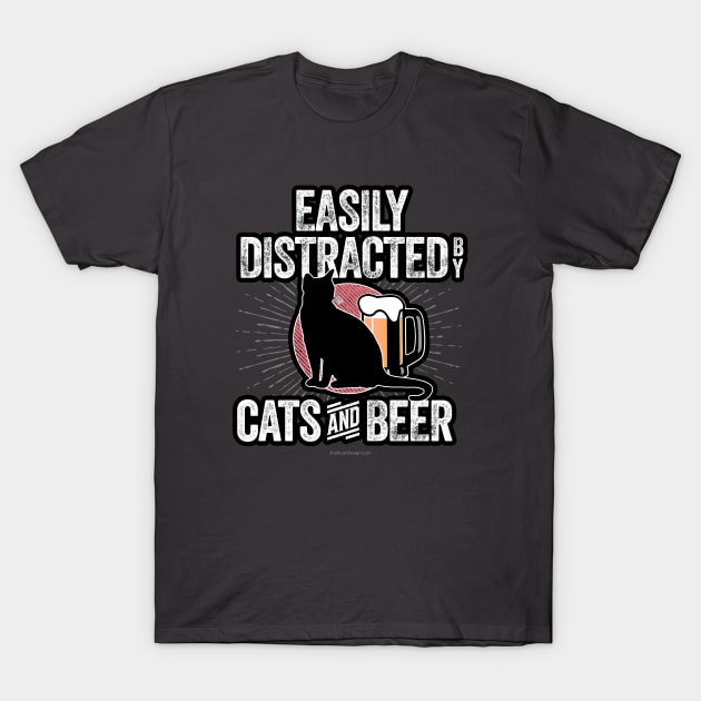 Easily Distracted by Cats and Beer T-Shirt by eBrushDesign